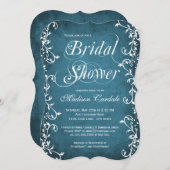 ヴィンテージの青くエレガントな華麗さのブライダルシャワーの招待 招待状 (正面/裏面)