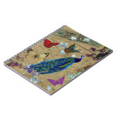 ヴィンテージの青くカラフルな孔雀のかわいい蝶 ノートブック (左側)