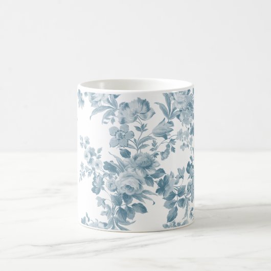 ヴィンテージの青く白いボヘミアのエレガントな花柄 コーヒーマグカップ (中央)