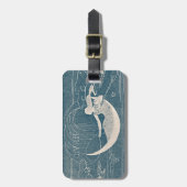 ヴィンテージの青く白い月の女性のルナのカヌーの夜空 ラゲッジタグ (正面縦)