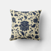 ヴィンテージの青く、クリーム色の花パターン クッション (裏面)