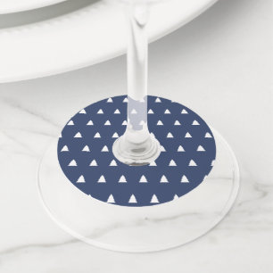 ヴィンテージの青と白のクリスマスツリーパターン ワイングラスタグ