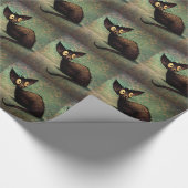 ヴィンテージの青のダマスク織の黒い東洋猫 ラッピングペーパー (角)