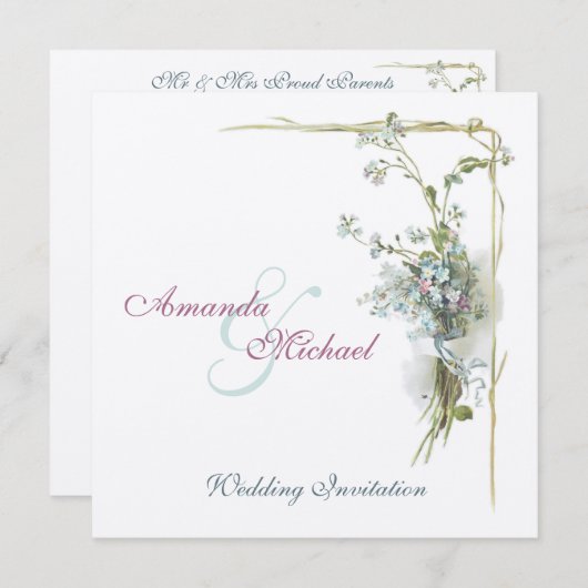 ヴィンテージの青は私をnotsの結婚忘れます 招待状 (正面/裏面)