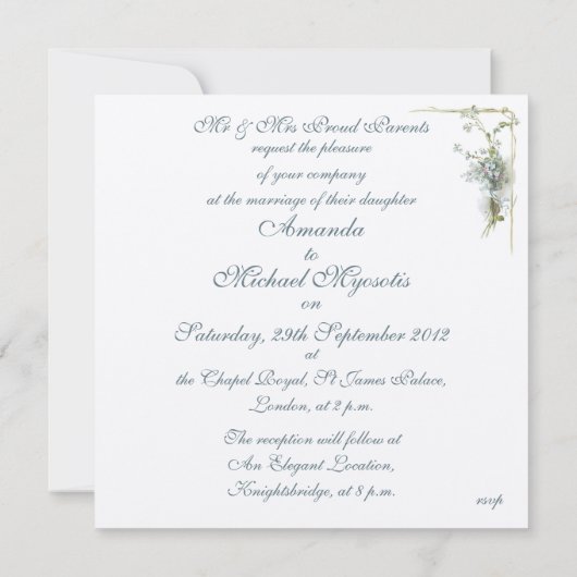 ヴィンテージの青は私をnotsの結婚忘れます 招待状 (裏面)