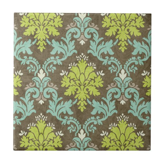 ヴィンテージの青磁および水のダマスク織 タイル (正面)