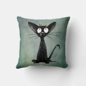 ヴィンテージの青緑のおもしろいな黒猫の芸術 クッション (裏面)