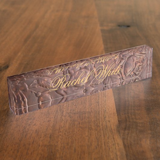 ヴィンテージの革バラの一見 デスクネームプレート (側面)