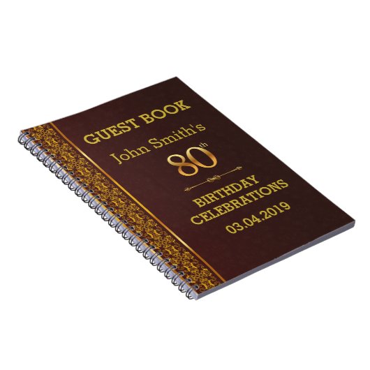ヴィンテージの革質の第80誕生日のゲストブック ノートブック (右側)
