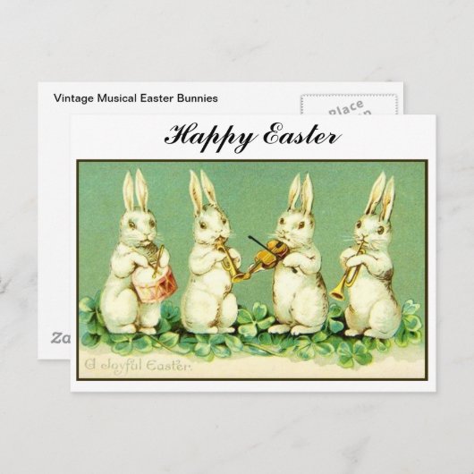 ヴィンテージの音楽的なイースターのウサギ シーズンポストカード (正面/裏面)
