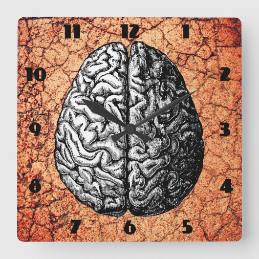 ヴィンテージの頭脳のスケッチ スクエア壁時計 (正面)