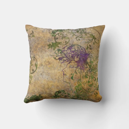 ヴィンテージの顔およびアラベスクの装飾的な枕 クッション (裏面)