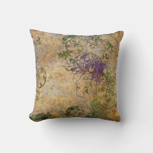 ヴィンテージの顔およびアラベスクの装飾的な枕 クッション (正面)