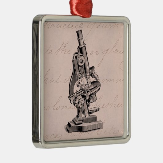 ヴィンテージの顕微鏡のイラストレーションのピンクSteampunk メタルオーナメント (右)