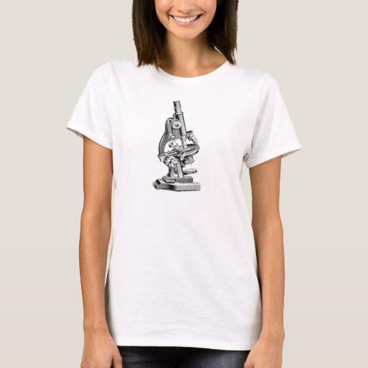 ヴィンテージの顕微鏡のイラストレーションのレトロの顕微鏡 Tシャツ (正面)