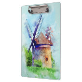 ヴィンテージの風車の水彩画の絵画 クリップボード (左)