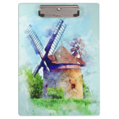 ヴィンテージの風車の水彩画の絵画 クリップボード (正面)