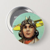 ヴィンテージの飛行士のプリント 缶バッジ (正面&裏面)