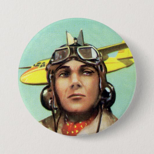 ヴィンテージの飛行士のプリント 缶バッジ (正面)