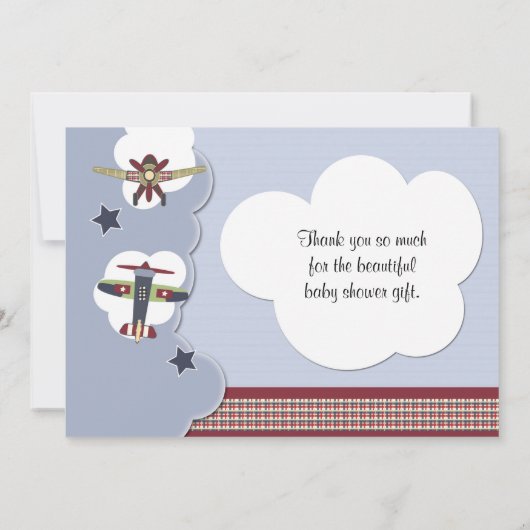 ヴィンテージの飛行機のベビーシャワーは感謝していしています サンキューカード (裏面)