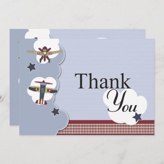 ヴィンテージの飛行機のベビーシャワーは感謝していしています サンキューカード (正面/裏面)