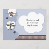 ヴィンテージの飛行機のベビーシャワーは感謝していしています サンキューカード (裏面)