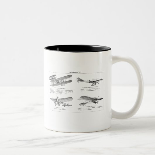ヴィンテージの飛行機のレトロの古い複葉機のアンティークの飛行機 ツートーンマグカップ (右)