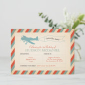 ヴィンテージの飛行機の子供の誕生日のパーティの招待状 招待状 (スタンド正面)