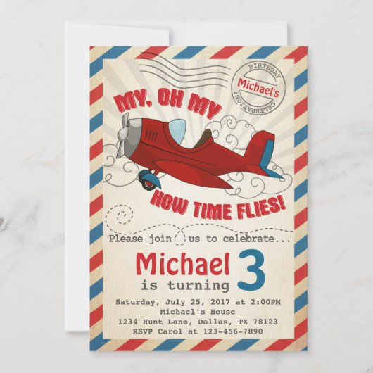 ヴィンテージの飛行機の誕生日のパーティの招待状の招待 招待状 (正面)