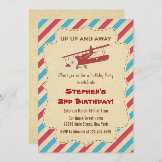 ヴィンテージの飛行機の誕生日のパーティの招待状 招待状 (正面/裏面)