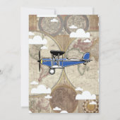 ヴィンテージの飛行機及び世界地図の飛行士のベビーシャワー 招待状 (裏面)