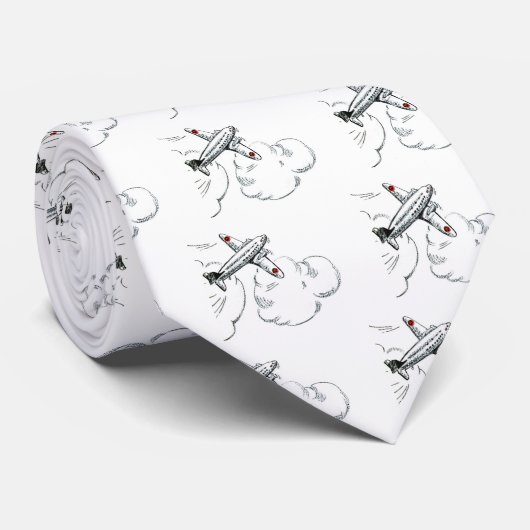 ヴィンテージの飛行機|の白黒スケッチ ネクタイ (ロール)