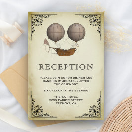 ヴィンテージの飛行船の熱気の気球の結婚披露宴 エンクロージャーカード