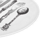 ヴィンテージの食事用器具類の白黒のフォークのスプーンのナイフの19世紀 カッティングボード (角)