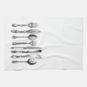 ヴィンテージの食事用器具類の白黒のフォークのスプーンのナイフの19世紀 キッチンタオル (横)