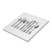 ヴィンテージの食事用器具類の白黒のフォークのスプーンのナイフの19世紀 タイル (側面)