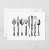 ヴィンテージの食事用器具類の白黒のフォークのスプーンのナイフの19世紀 ポストカード (正面/裏面)