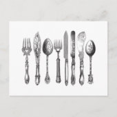 ヴィンテージの食事用器具類の白黒のフォークのスプーンのナイフの19世紀 ポストカード (正面)