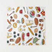 ヴィンテージの食品イラスト:シームレスパターン。 タペストリー (正面(横))