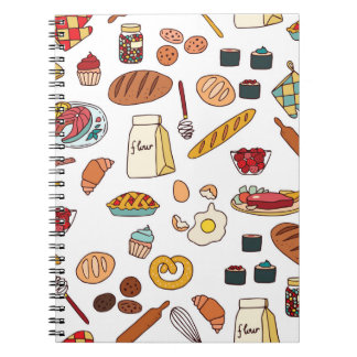 ヴィンテージの食品イラスト: シームレスパターン。 ノートブック