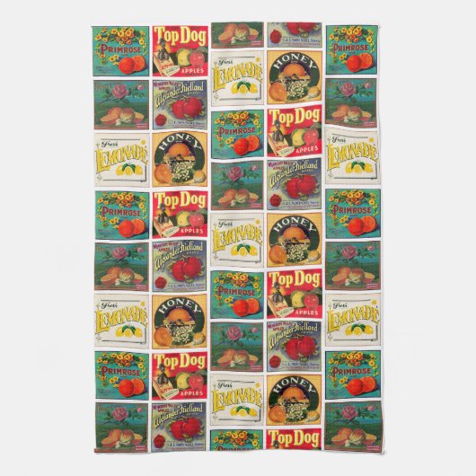 ヴィンテージの食糧はカラフルなパターンを分類します キッチンタオル (縦)