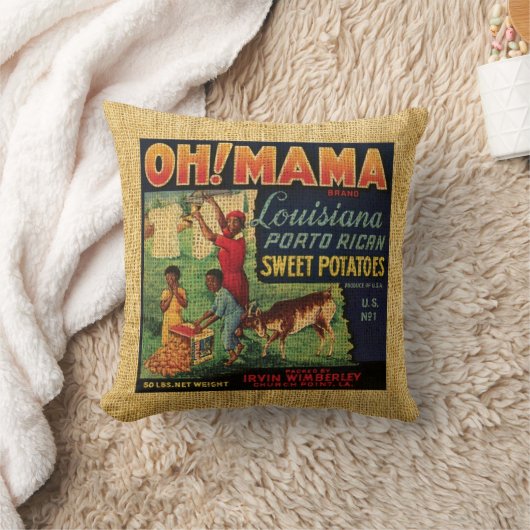ヴィンテージの食糧ラベルのOhママおよびバンジョーは決め付けます クッション (ブランケット)