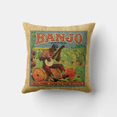 ヴィンテージの食糧ラベルのOhママおよびバンジョーは決め付けます クッション (裏面)