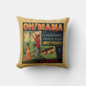 ヴィンテージの食糧ラベルのOhママおよびバンジョーは決め付けます クッション (正面)