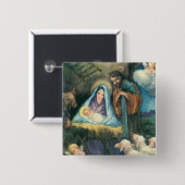 ヴィンテージの飼い葉桶安定した場面クリスマスPin 缶バッジ (正面&裏面)