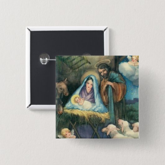 ヴィンテージの飼い葉桶安定した場面クリスマスPin 缶バッジ (正面&裏面)