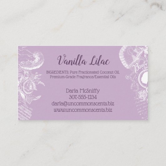 ヴィンテージの香水はローションの名刺をかぎつけます 名刺 (裏面)