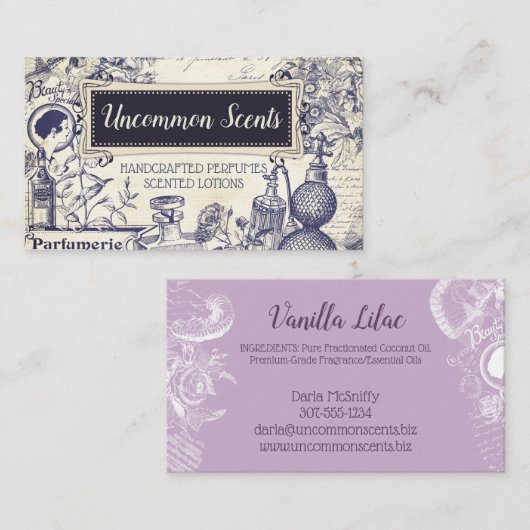 ヴィンテージの香水はローションの名刺をかぎつけます 名刺 (正面/裏面)