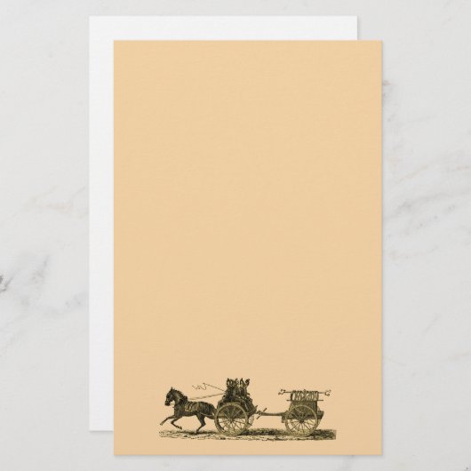 ヴィンテージの馬が引く消防車のイラストレーション 便箋 (正面/裏面)
