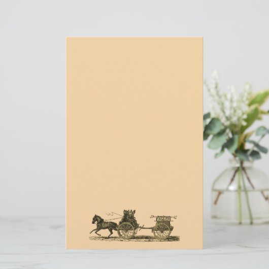 ヴィンテージの馬が引く消防車のイラストレーション 便箋 (スタンド正面)